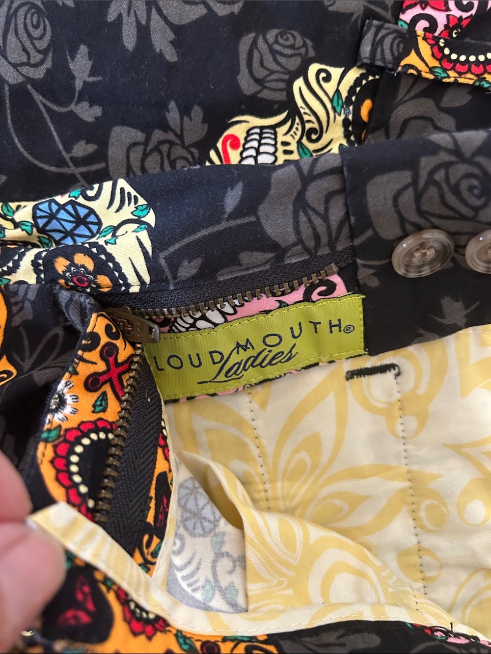 Loudmouth Ladies  sugar skulls Golf Shorts - Black, Yellow, Orange